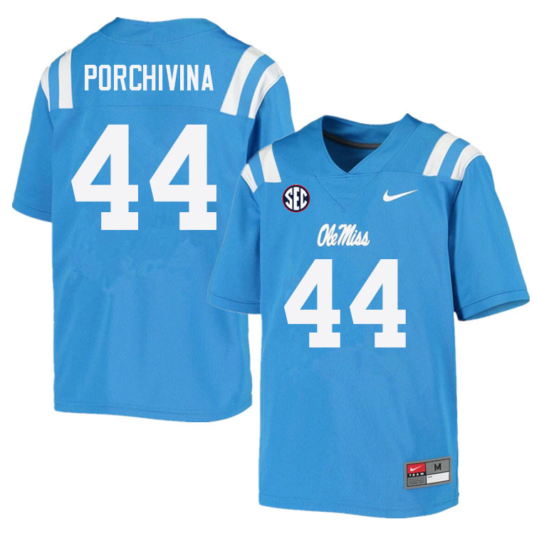 Men #44 John Porchivina Ole Miss Rebels College Football Jerseys Sale-Power Blue